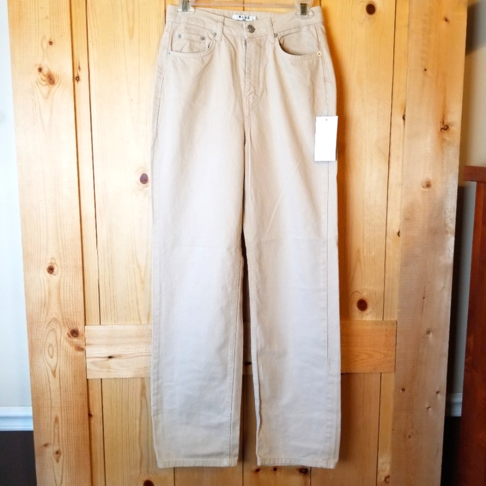 NA-KD Cotton Wide Leg High Waisted Beige Denim Jeans NWT